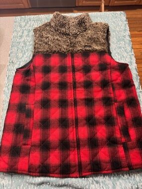 Simply Southern Brown Sherpa Trim Quilted Vest Size Large